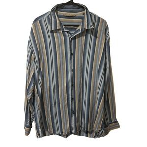 Tommy Bahama XL 100% Silk Striped Button Up Shirt, Long Sleeve, Menswear